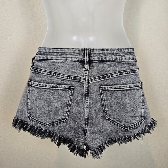 Fashion Nova Beach Party Cheeky Cut Off Denim Short Black Rip Jean Frayed Size 5 - Picture 3 of 14